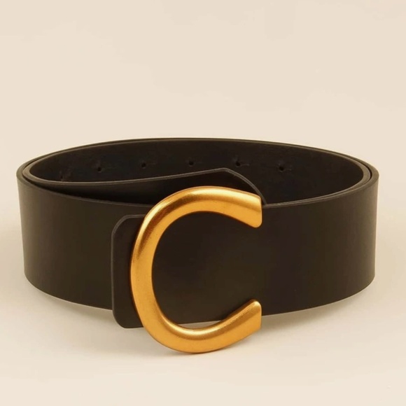 Vegan Leather high waist belt dress gold Tone Minimalist main image 9
